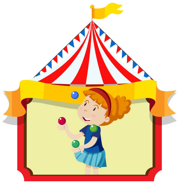 istock Happy girl jugglig balls with tent background 1373061856