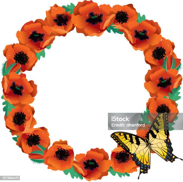 Cerchio Di Luce Arancione Con Farfalla Poppies - Immagini vettoriali stock e altre immagini di Animale - Animale, Arancione, Capolino