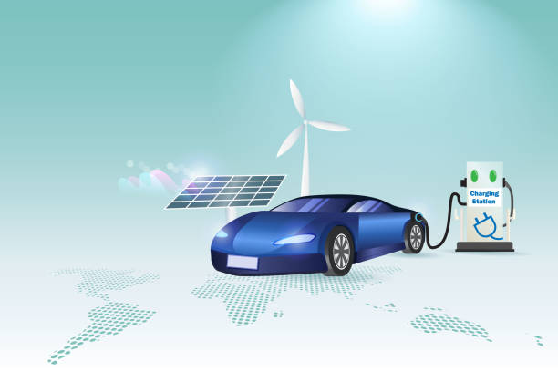 istock EV car, Electric vehicle charging battery at station with wind turbine and solar panel on world map. Sustainable clean energy resources environmental friendly. Alternative energy in transportation. 1373073203
