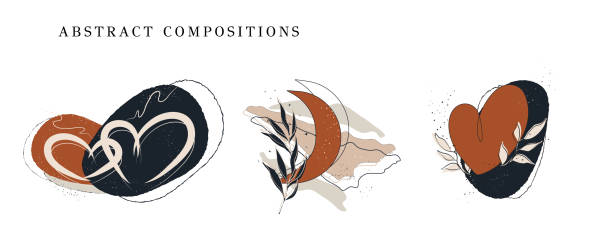 istock a set of abstract elements: moon, heart, figure. hand-drawn organic line, dot. isolated banner inside. minimalism, boho art style. for paper, print, banner, postcard 1373074381