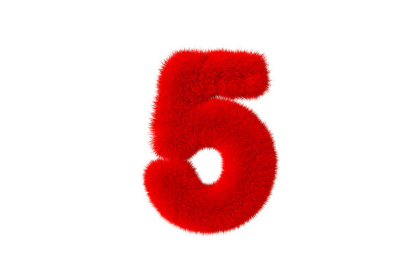 istock Number 5 with red fluffy hairy fur white background 1373075983