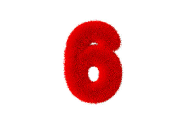 istock Number 6 with red fluffy hairy fur white background 1373075992