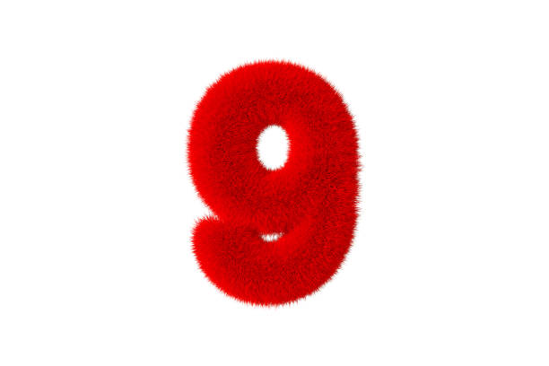 istock Number 9 with red fluffy hairy fur white background 1373076034