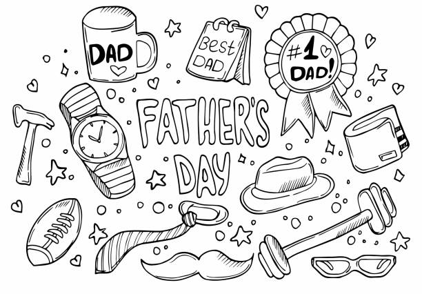 Doodle Father's day Icons set. Vector sketch illustration. Happy Fathers day Doodle Father's day Icons set. Vector sketch illustration. Happy Fathers day. Isolated best dad ever stock illustrations