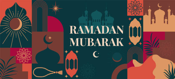 ilustraciones, imágenes clip art, dibujos animados e iconos de stock de ramadán mubarak banner. - ramadan