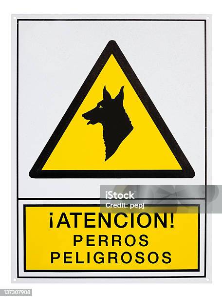 Ilustración de Atención Sobre Perros Peligrosos y más Vectores Libres de Derechos de Alerta - Alerta, Amarillo - Color, Blanco - Color