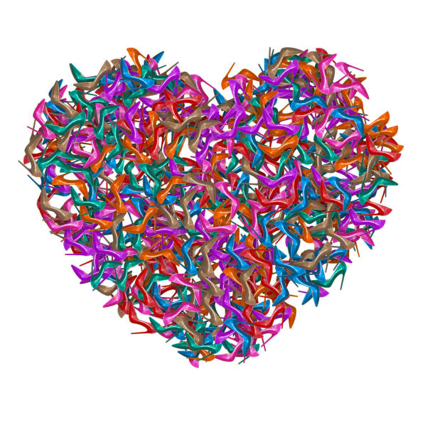 istock Heart made of multicolored High heel shoes, 3d render 1373081859