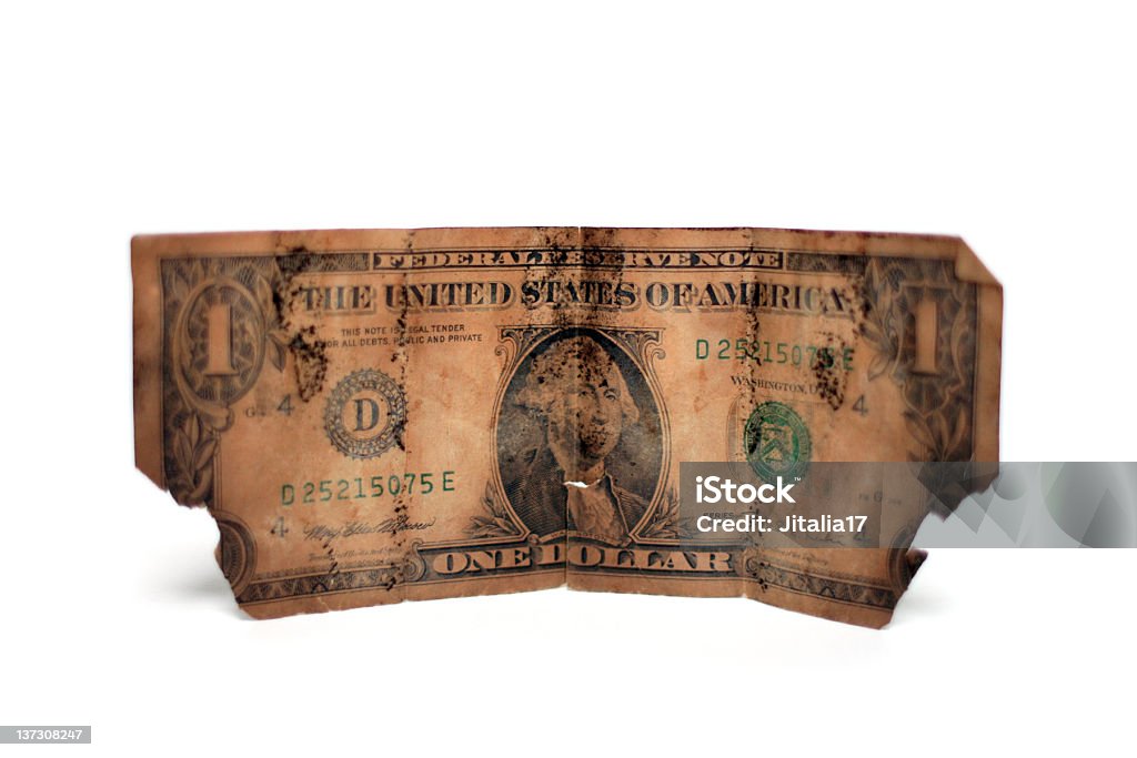 Bruciato, danneggiato dollari canadesi-sfondo bianco - Foto stock royalty-free di Banconota di dollaro statunitense