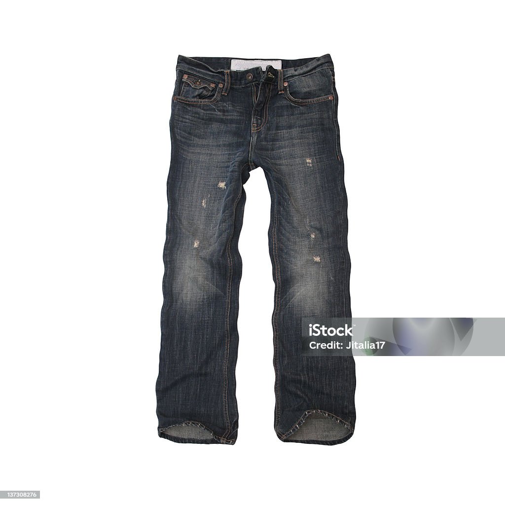 Destructed Jeans para homens-fundo branco - Foto de stock de Algodão - Material Têxtil royalty-free