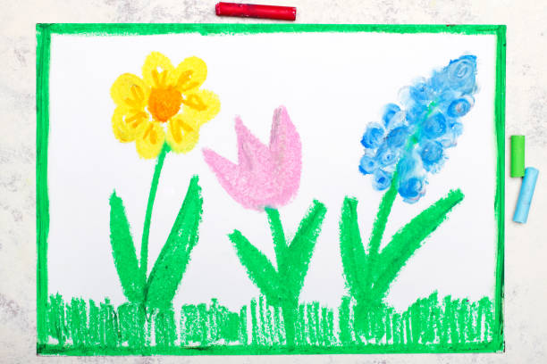 Colorful  drawing: spring meadow with beautiful flowers