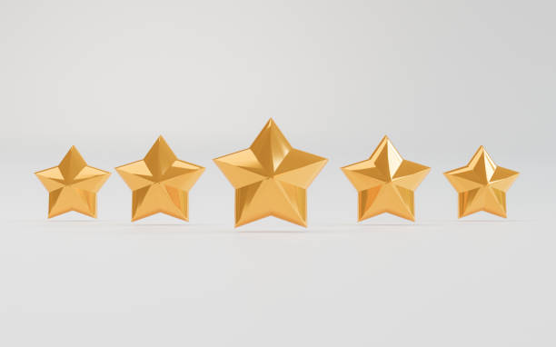 istock Five golden stars for client excellent evaluation after use product and service concept by 3d render. 1373083867