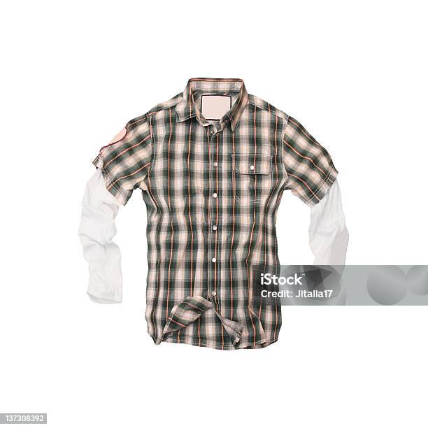 Twofer Camisa Xadrez Sobre Fundo Branco - Fotografias de stock e mais imagens de Camisa Xadrez - Camisa Xadrez, Figura para recortar, T-Shirt