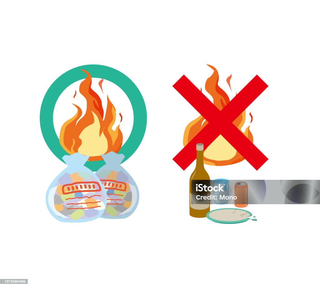 Sign Burnable Garbage Burnable Garbage Nonburnable Garbage Stock Illustration - Download ...