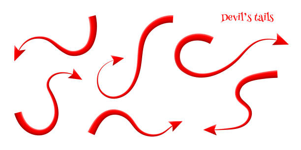 할로윈 파티를 위해 화살표 세트와 붉은 악마 꼬�리, 타락한 천사의 3d 현실적인 요소 - 꼬리 stock illustrations