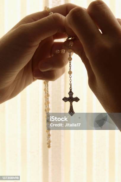 Hands Holding Rosary In Confessional Booth Stock Photo - Download Image Now - Necklace, One Woman Only, Women