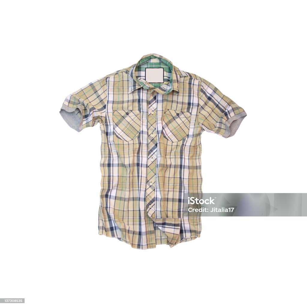 Camicia a manica corta con skateboard su sfondo bianco - Foto stock royalty-free di A quadri