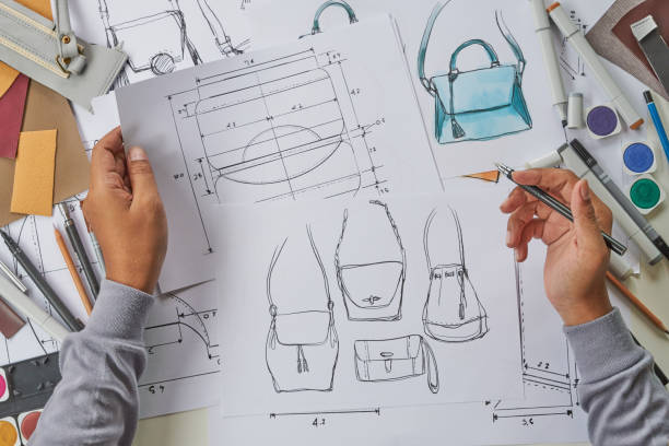 istock Designer stylish sketch Drawn design template pattern made leather clutch bag handbag purse Woman female Fashionable Fashion Luxury Elegant accessory. 1373088739