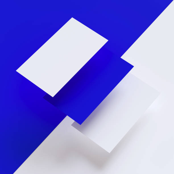 istock Blank Business card falling on blue and white background 1373088899