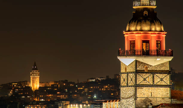 kizkulesi est situé au large de la côte du quartier de salacak dans le district d’üsküdar, à l’entrée sud du bosphore. il signifie littéralement « tour de la jeune fille » en turc. - istanbul üsküdar maidens tower tower photos et images de collection
