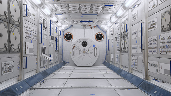 High quality 8k NASA International space station,ISS\nspaceship shuttle interior, 3d sci-fi corridor interior\nSpace cabin. Space Shuttle flying in deep space\nfootage available on gettyimage video