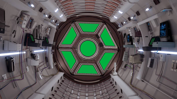 space shuttle interieur 8k green screen - cupola stock-fotos und bilder