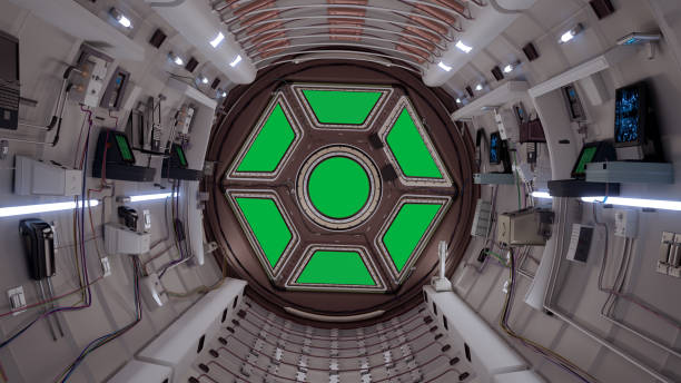 スペースシャトルインテリア8kグリーンスクリーン - cupola ストックフォトと画像