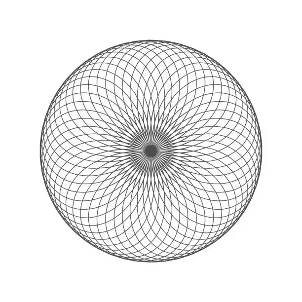 Vector illustration of Spirograph on white background. Abstract wireframe circle.