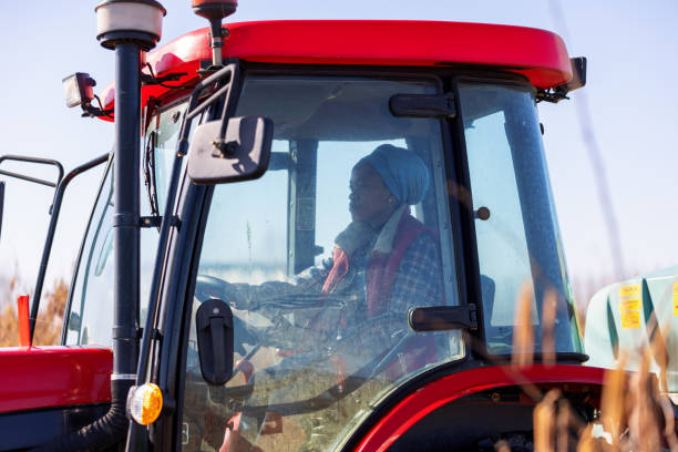istock Young African Female Farmer Is Riding Tractor With Mounted Sprayer 1373102445