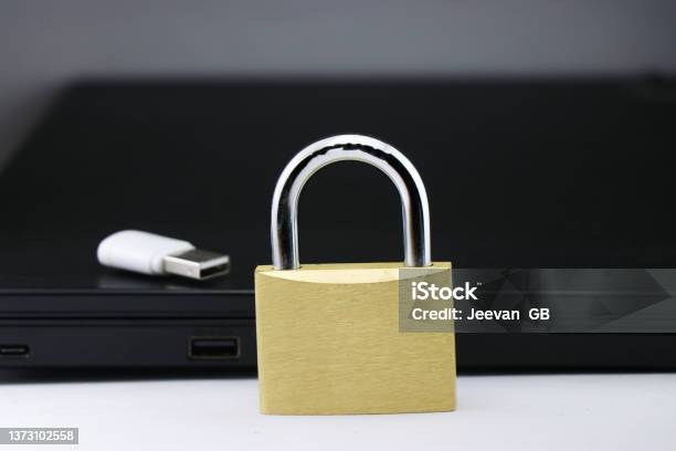 Locked Computer Data Data Privacy Protection Concept Is Shown Using Metal Lock And Storage ...