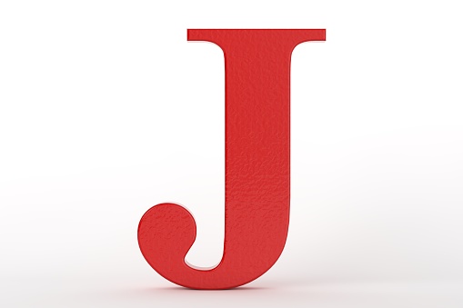 J letter red capital letter sign isolated on white 3d rendering graphic illustration