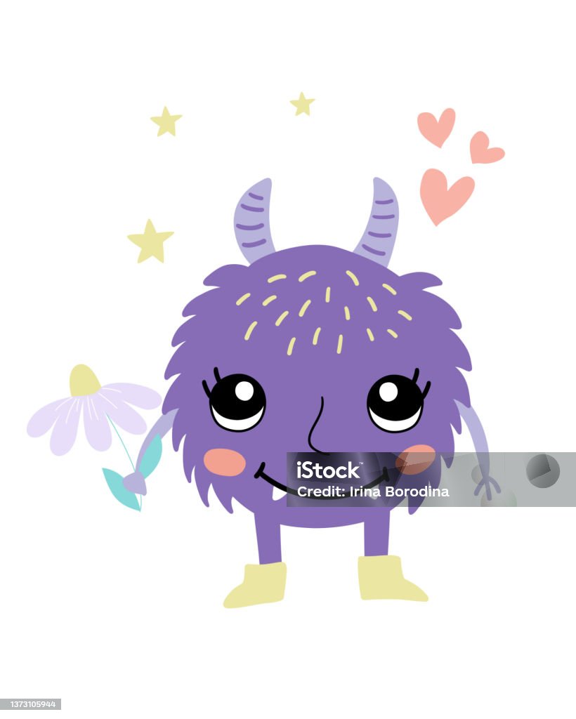 Vector Minh Họa Của Một Con Quái Vật Màu Tím Dễ Thương Trên Nền ...