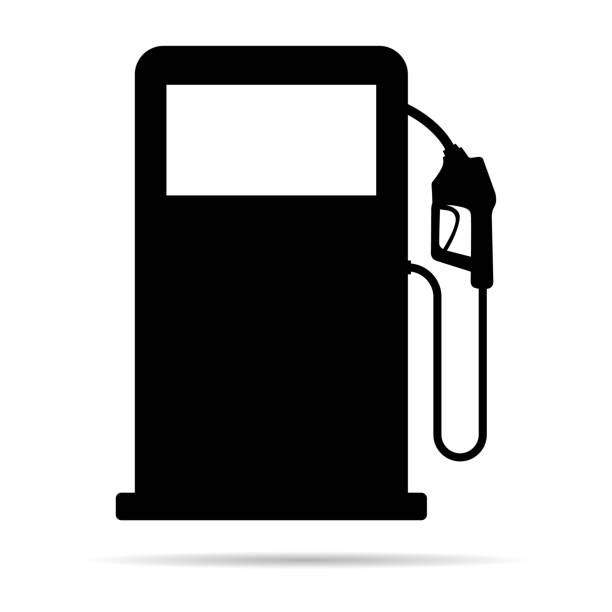 illustrazioni stock, clip art, cartoni animati e icone di tendenza di icona della stazione di servizio con ombra, vettore logo isolato ugello, design della benzina della pompa, simbolo di energia elettrica dell'olio - distributore di benzina