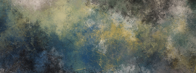 Blue and yellow painting background with grunge paint brush strokes and distressed vintage texture in abstract header or banner design