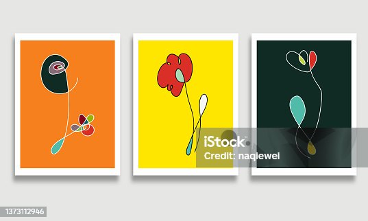 istock Vector set of creative minimalist hand drawn line art flower pattern illustrations for wall decoration postcard or brochure cover colors banner background 1373112946