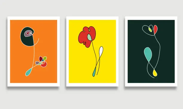 Vector illustration of Vector set of creative minimalist hand drawn line art flower pattern illustrations for wall decoration postcard or brochure cover colors banner background