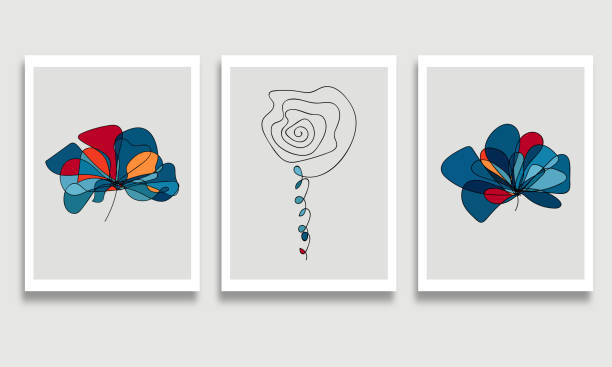 ilustrações, clipart, desenhos animados e ícones de conjunto vetorial de imagens de arte minimalista criativas para o cartão postal de decoração de parede ou o fundo das cores do banner de capa do folheto - textile blue leaf paisley