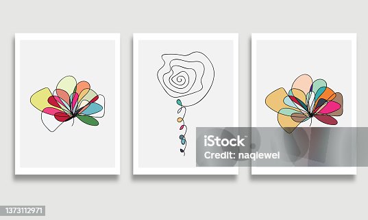 istock Vector set of creative minimalist hand drawn line art flower pattern illustrations for wall decoration postcard or brochure cover colors banner background 1373112971