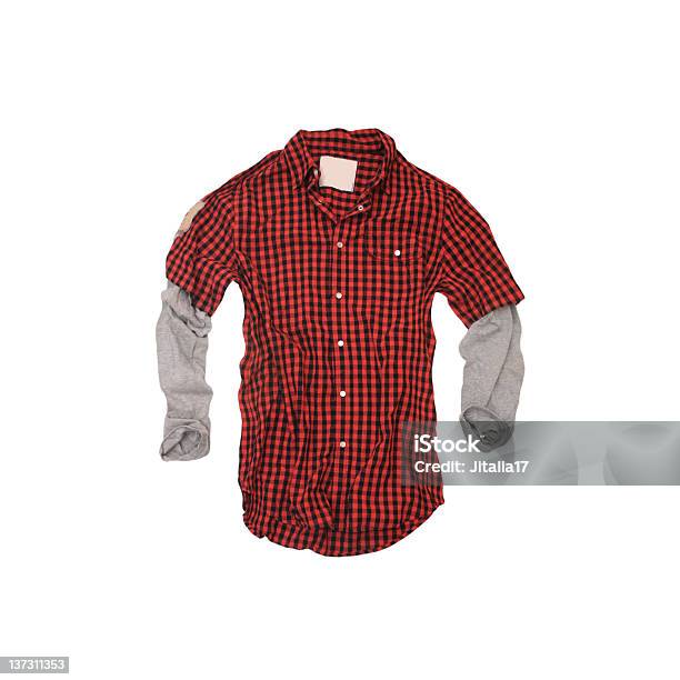 Red Checkered Twofer Shirt On White Background Stock Photo - Download Image Now - Plaid Shirt, Cut Out, White Background