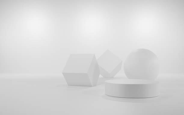 istock abstract background 3d render of minimalist podium in white gray studio and lighting for product display. 1373118243