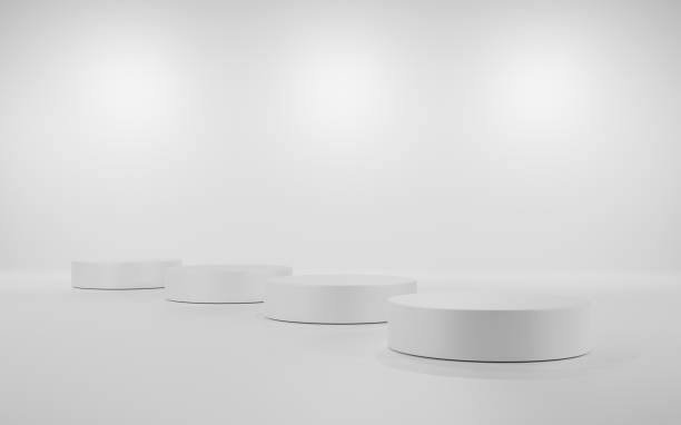 istock abstract background 3d render of minimalist podium in white gray studio and lighting for product display. 1373118244