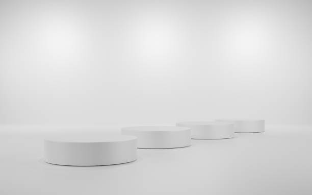 istock abstract background 3d render of minimalist podium in white gray studio and lighting for product display. 1373118252