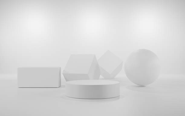istock abstract background 3d render of minimalist podium in white gray studio and lighting for product display. 1373118329
