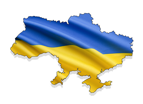 Flag of Ukraine with map isolated on white