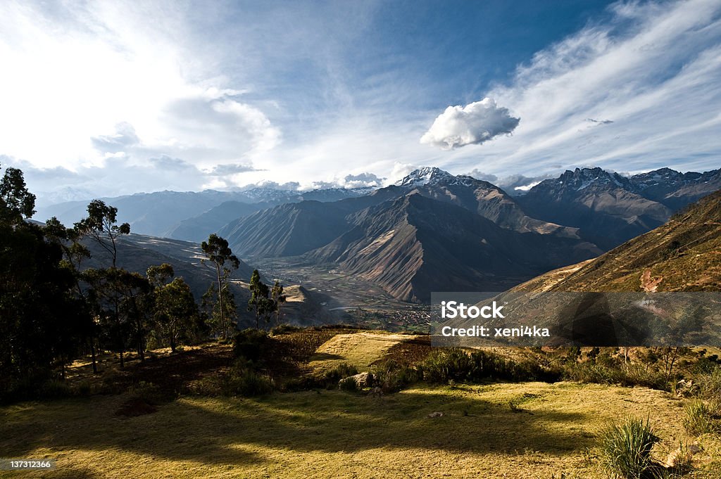 Urubamba Valley in Peru under dramatic sky Peruvian Andes, on the roud from Cuzco to Abancay Andes Stock Photo