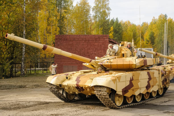 Modernized tank T-72 in motion. Russia stock photo