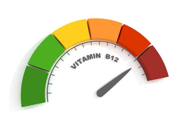 istock Vitamin B12 level abstract scale. Food value measuring. 3D render 1373125488