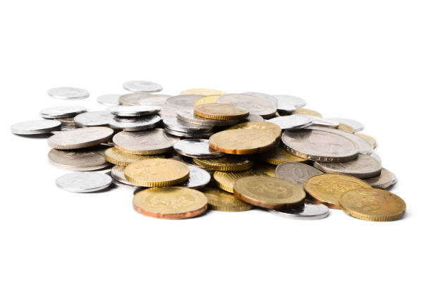 istock Bunch of coins isolated on a white background 1373131670