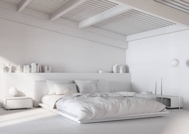 istock 3d render bedroom, wooden beams without textures 1373133958