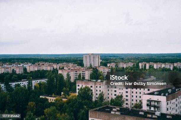 The City Of Pripyat Is Seen From Above Clearly Overgrown As It Has Been Abandoned Since 1986 Stock Photo - Download Image Now