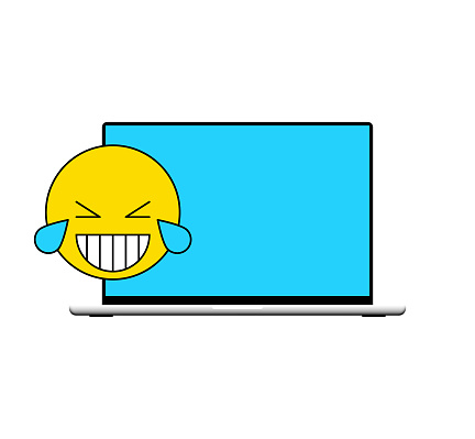 Vector illustration of a laptop computer with a cute emoticon on it. Simple and minimal style design with some realistic shadows on the laptop computer. Cut out design elements on a transparent background on the vector file.